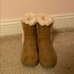 Brown and Cream fuzzy boots